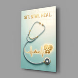 Sit Stay Heal Veterinary Stethoscope Glass Wall Art