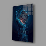 Liquid Water Hand Ornate Compass Glass Wall Art