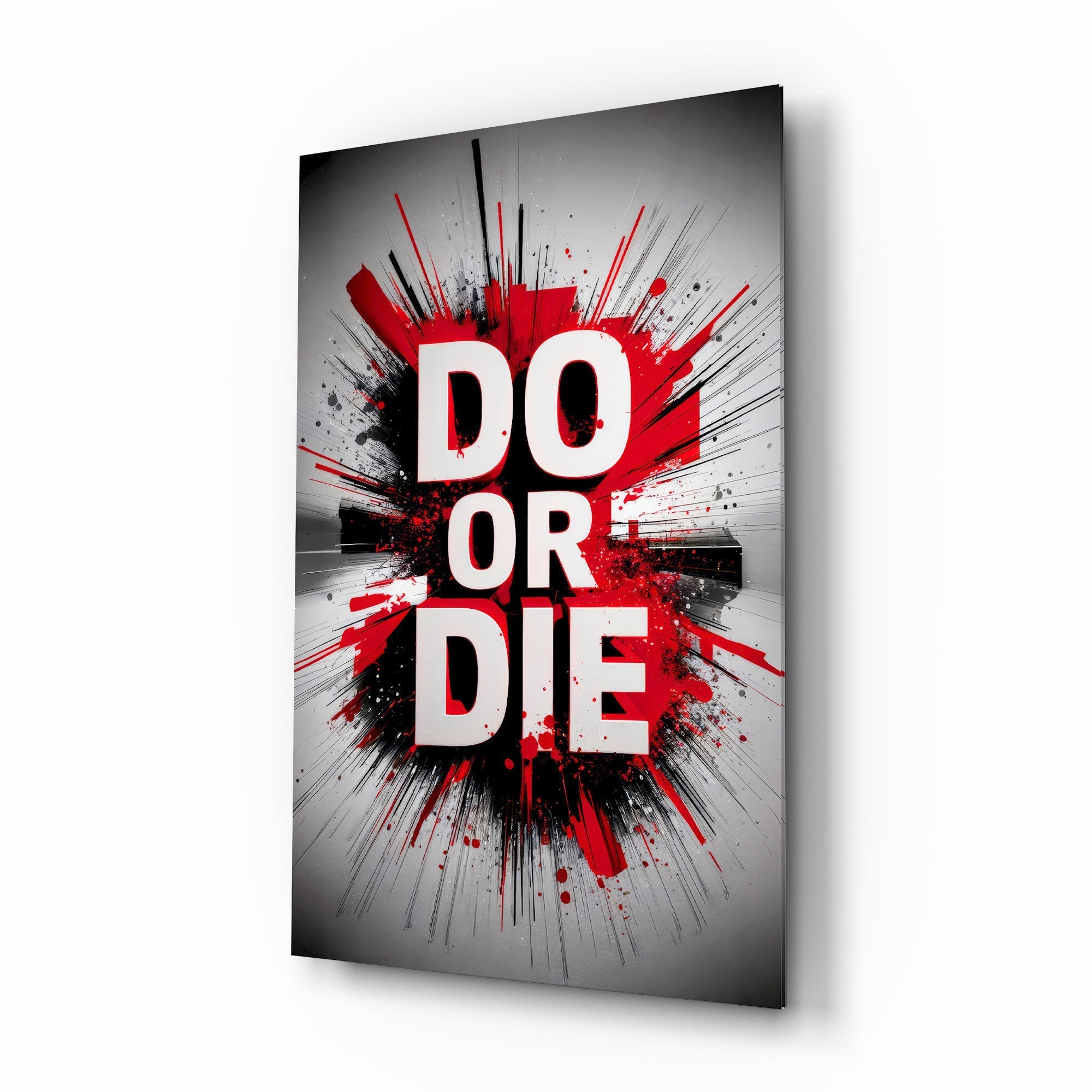 Do or Die Red Splatter Motivational Glass Wall Art