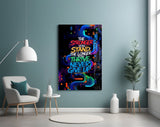 Never Give Up Neon Graffiti Quote Glass Wall Art