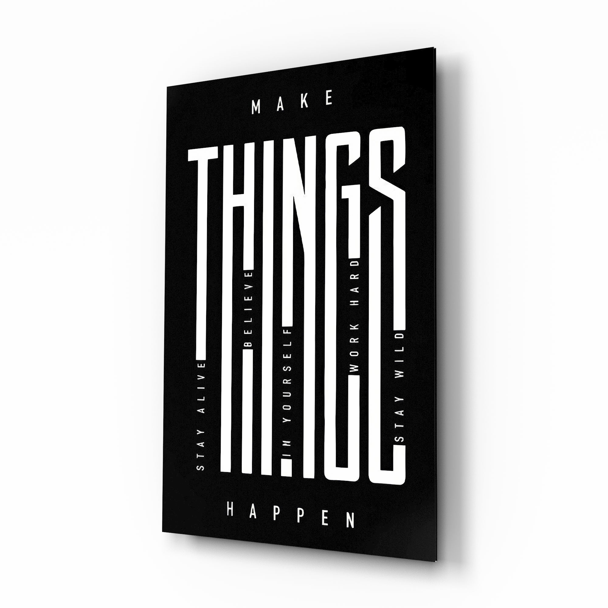 Make Things Happen Bold Typography Glass Wall Art