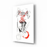 Overthinking Red Thread Brain Sketch Glass Wall Art