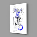 Overthinking Blue Thread Brain Sketch Glass Wall Art