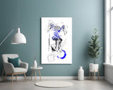 Overthinking Blue Thread Brain Sketch Glass Wall Art