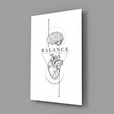 Balance Brain Over Heart White Line Art Glass Wall Art