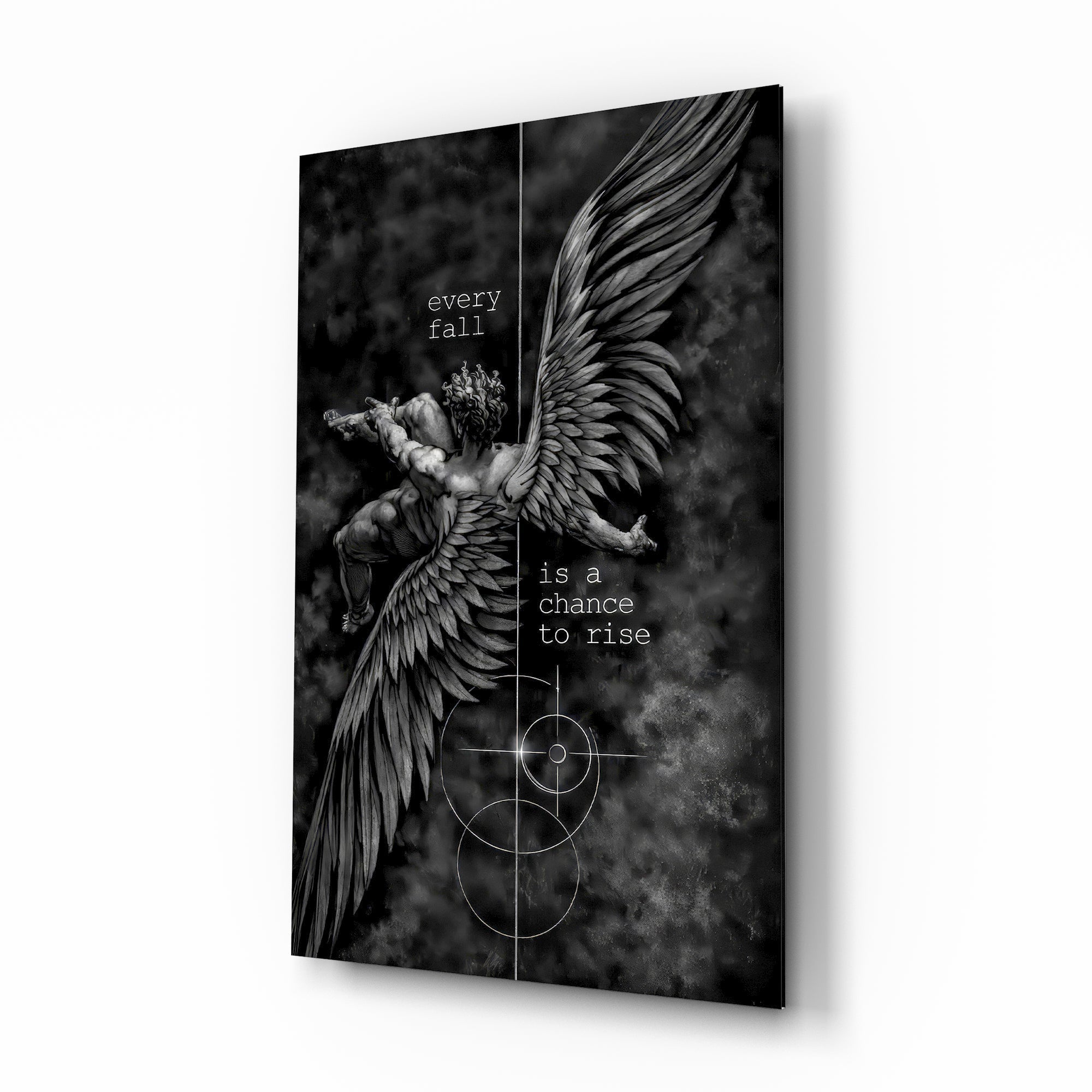 Every Fall a Chance to Rise Winged Angel Glass Wall Art