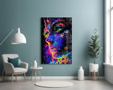 Neon Dot Psychedelic Woman Face Glass Wall Art