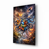 Checkered Octopus Cosmic Puzzle Cube Glass Wall Art