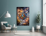 Checkered Octopus Cosmic Puzzle Cube Glass Wall Art