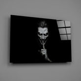 Hush Monochrome Grinning Trickster Glass Wall Art