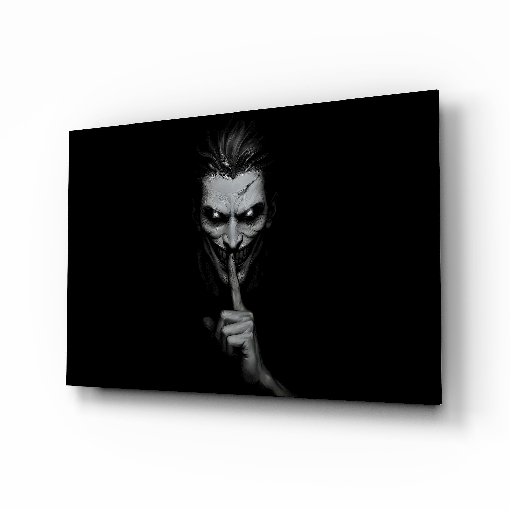 Hush Monochrome Grinning Trickster Glass Wall Art