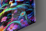 Neon Jungle Flower Goddess Skull Glass Wall Art