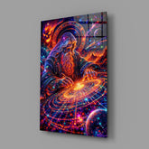 Neon Cosmic Wizard Spinning Galaxy Glass Wall Art