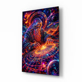 Neon Cosmic Wizard Spinning Galaxy Glass Wall Art
