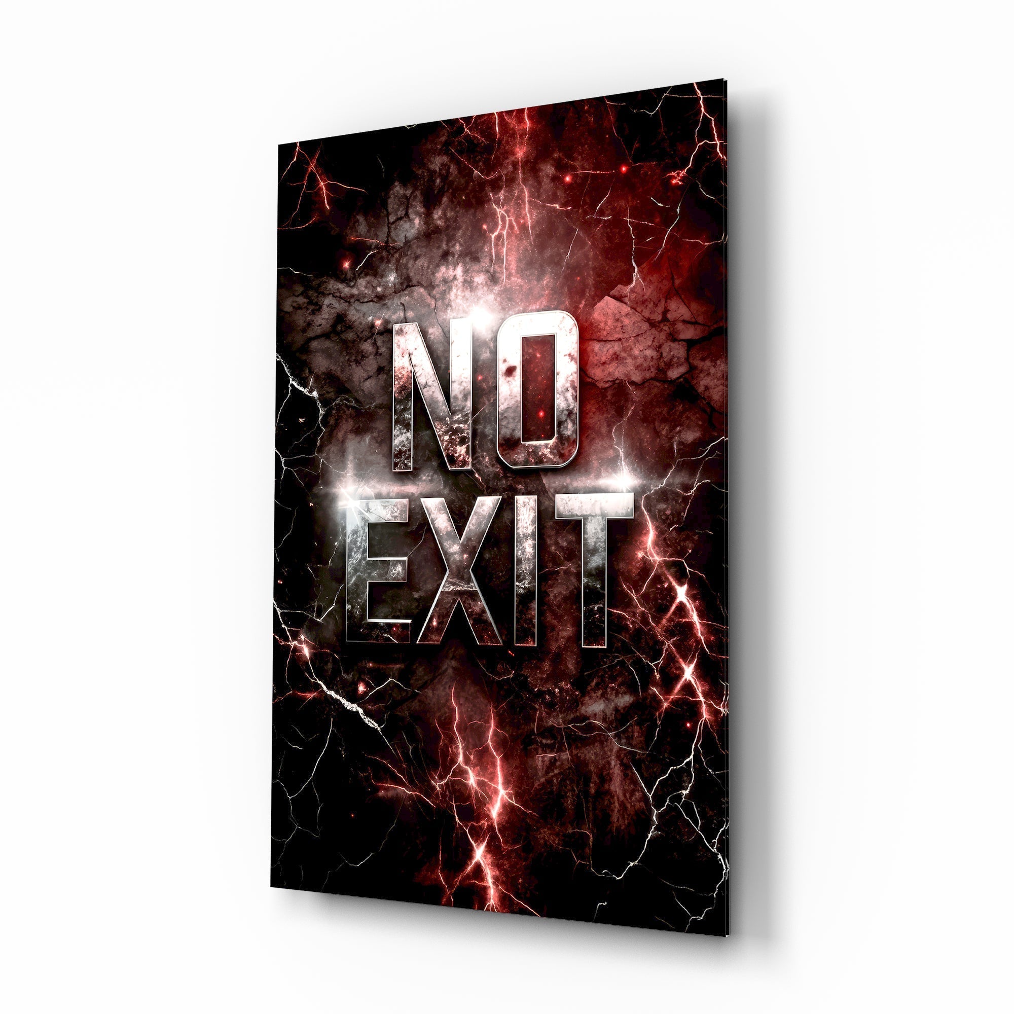 No Exit Red Cracked Lava Typography Glass Wall Art