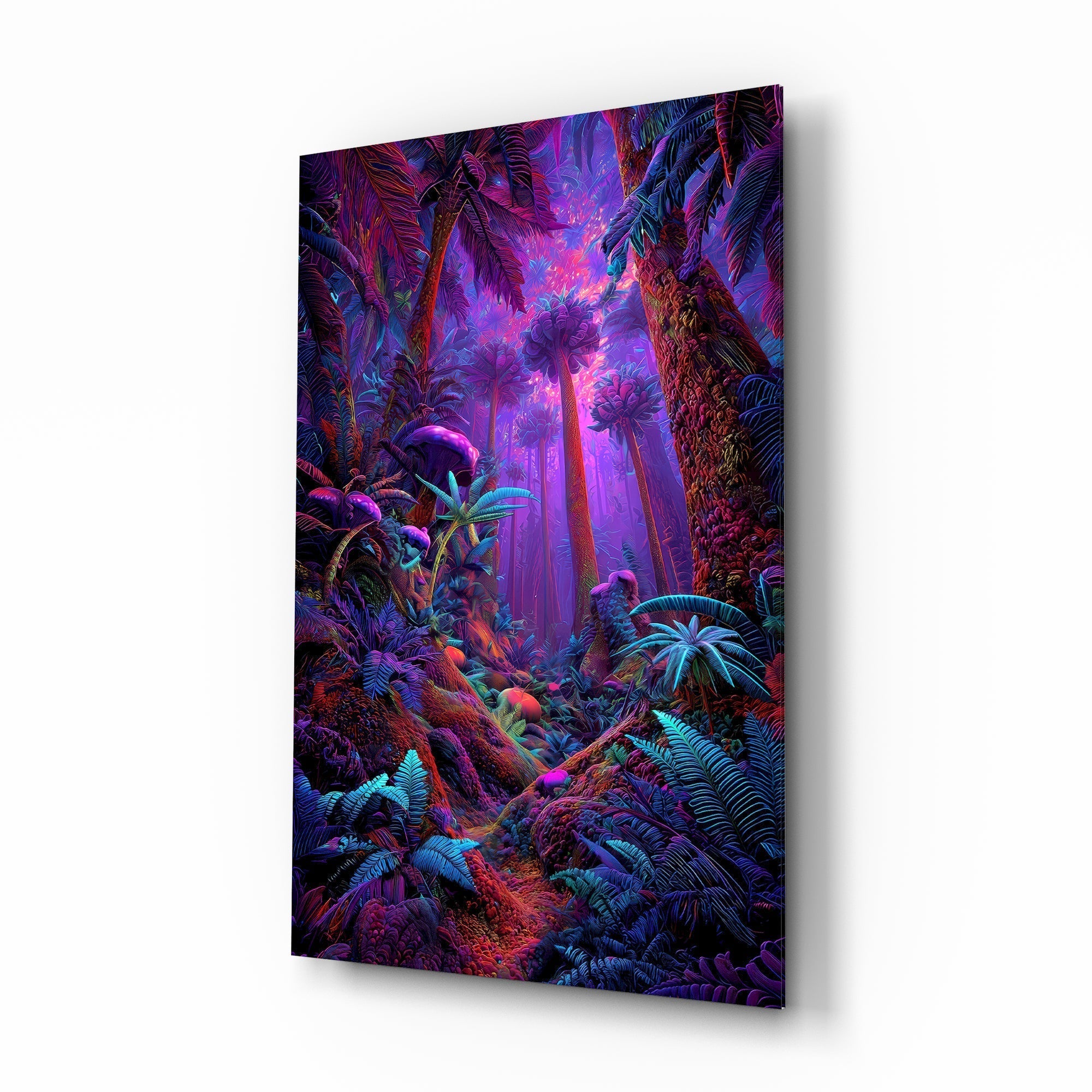 Neon Purple Jungle Glowing Rainforest Glass Wall Art