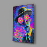 Spiral Eyes Bowler Hat Man Neon Glass Wall Art
