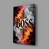 Boss Blackletter Fire and Smoke Glass Wall Art