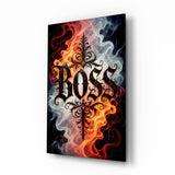 Boss Blackletter Fire and Smoke Glass Wall Art