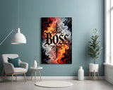 Boss Blackletter Fire and Smoke Glass Wall Art
