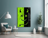 Split Neon Green Devil Smile Glass Wall Art