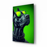 Lime Green Dog in Yellow Shades Glass Wall Art