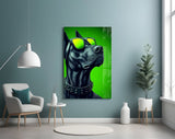 Lime Green Dog in Yellow Shades Glass Wall Art