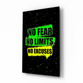 No Limits No Excuses Neon Green Glass Wall Art