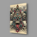 All Seeing Eye Triangle Skull Ink Glass Wall Art