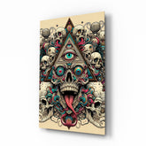 All Seeing Eye Triangle Skull Ink Glass Wall Art