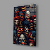 Grinning Clown Faces Dark Carnival Glass Wall Art