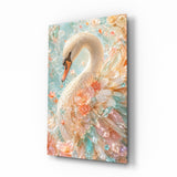 Peach and Mint Crystal Swan Glass Wall Art