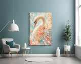 Peach and Mint Crystal Swan Glass Wall Art