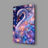 Violet Galaxy Crystal Swan Glass Wall Art