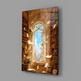 Floating Pages Sunlit Library Glass Wall Art