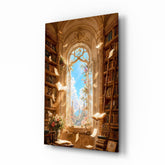 Floating Pages Sunlit Library Glass Wall Art
