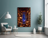 Starlit Library Floating Books Glass Wall Art