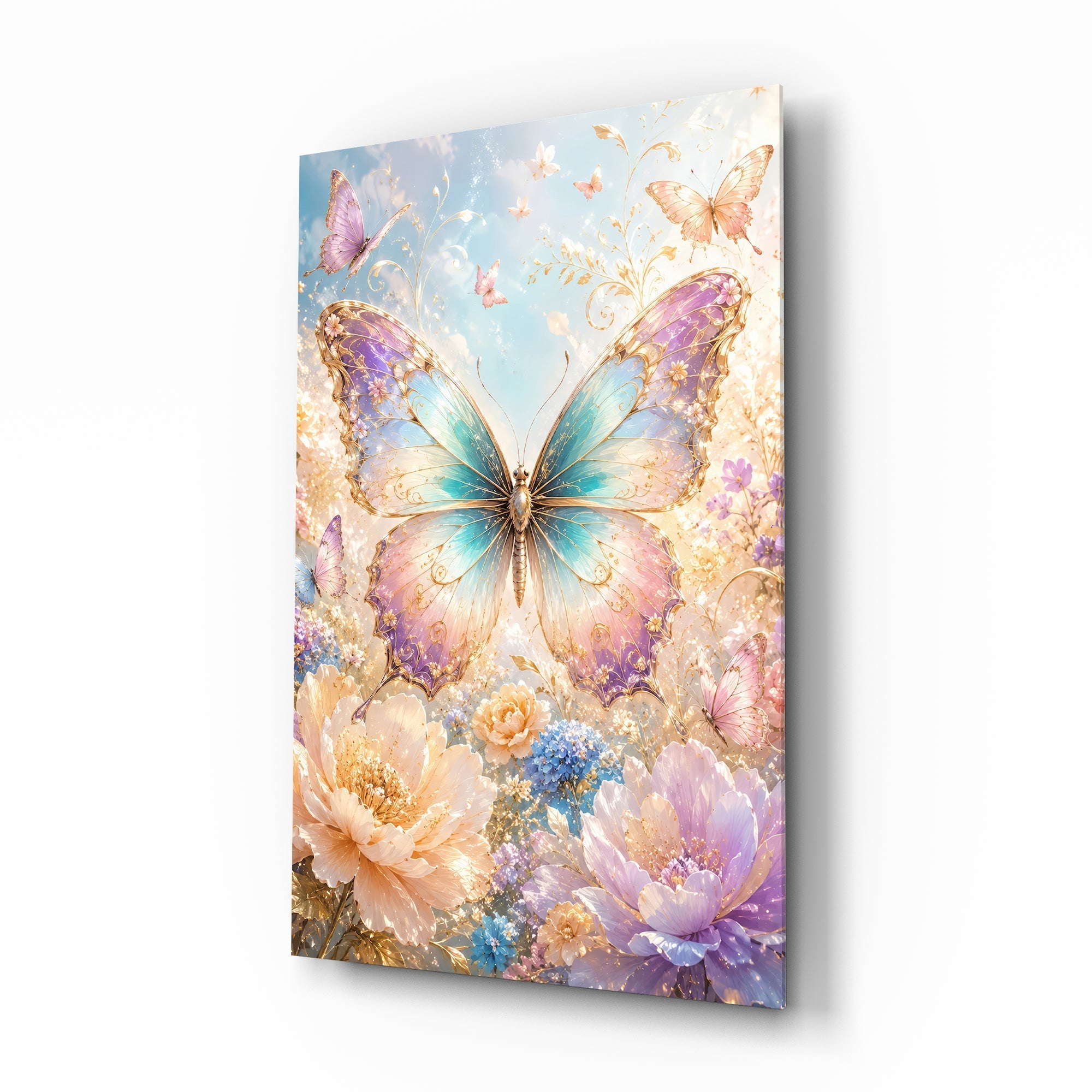 Iridescent Gold Filigree Butterfly Glass Wall Art