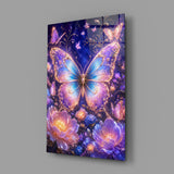 Gilded Butterfly Violet Night Garden Glass Wall Art