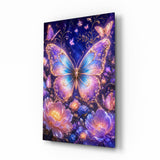 Gilded Butterfly Violet Night Garden Glass Wall Art