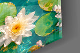 Turquoise Koi Pond Water Lily Glass Wall Art