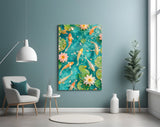 Turquoise Koi Pond Water Lily Glass Wall Art