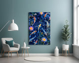 Midnight Blue Koi and Glowing Lotus Glass Wall Art