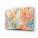 Blush Peach and Mint Marbled Petals Glass Wall Art
