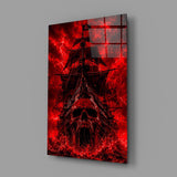 Ghost Pirate Ship Crimson Skull Bow Glass Wall Art