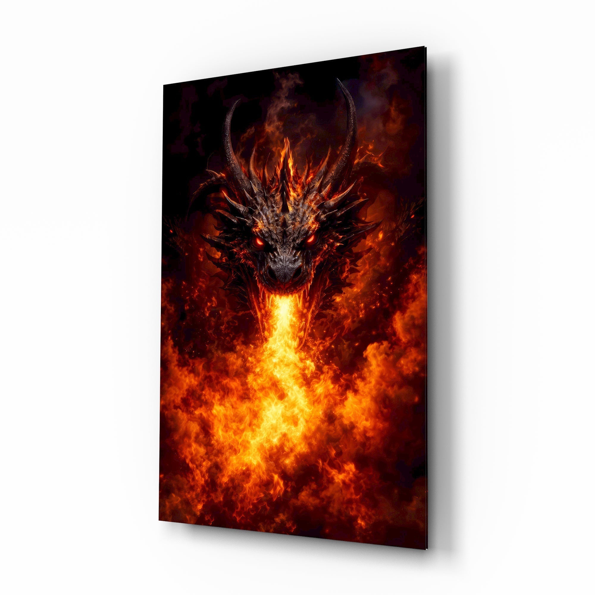 Fire Dragon Ember Eyes Flame Breath Glass Wall Art