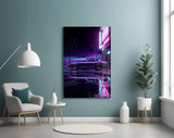 Purple Fastback Coupe Synthwave Glass Wall Art
