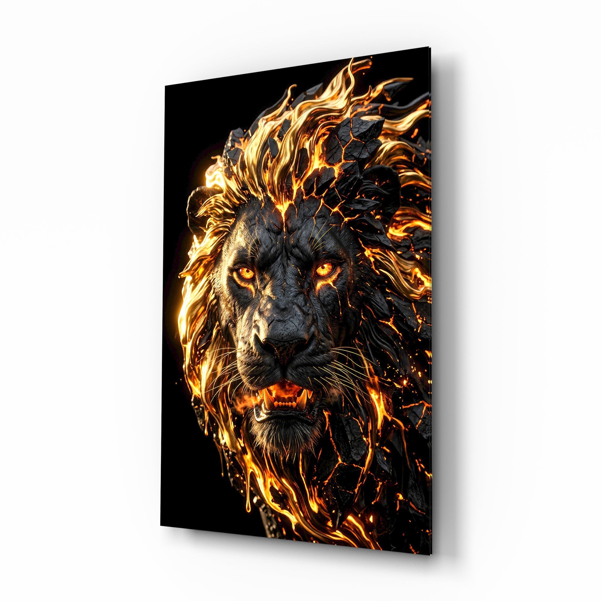 Molten Lava Mane Roaring Lion Glass Wall Art