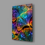 Rainbow Neon Ginkgo Leaves Glass Wall Art