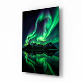 Green Aurora Mirrored Peaks Glass Wall Art